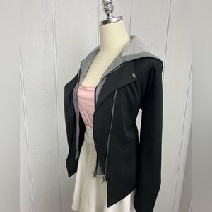 NWOT- Zip-Up Hooded Black Blazer / Jacket. Removable hood & faux sweatshirt.